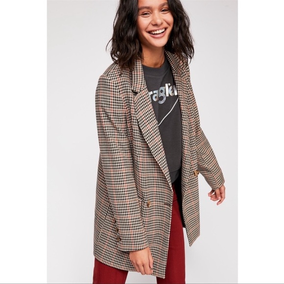 Free people Boyfriend uptown girl Houndstooth Blazer coat size M medium - Picture 1 of 7